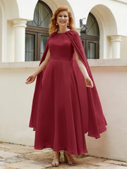Robe de A-ligne à Col en Bijou Longueur de Mollet en Mousseline Bordeaux Grande Taille