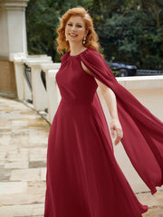 Robe de A-ligne à Col en Bijou Longueur de Mollet en Mousseline Bordeaux Grande Taille