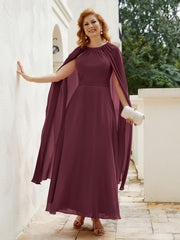 Robe de A-ligne à Col en Bijou Longueur de Mollet en Mousseline Cabernet