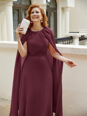 Robe de A-ligne à Col en Bijou Longueur de Mollet en Mousseline Cabernet Grande Taille