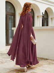 Robe de A-ligne à Col en Bijou Longueur de Mollet en Mousseline Cabernet Grande Taille