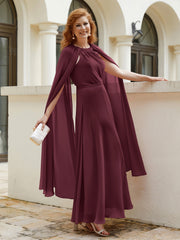 Robe de A-ligne à Col en Bijou Longueur de Mollet en Mousseline Cabernet Grande Taille