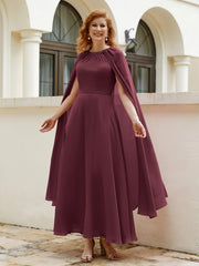 Robe de A-ligne à Col en Bijou Longueur de Mollet en Mousseline Cabernet