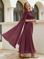 Robe de A-ligne à Col en Bijou Longueur de Mollet en Mousseline Cabernet Grande Taille