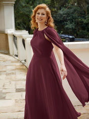 Robe de A-ligne à Col en Bijou Longueur de Mollet en Mousseline Cabernet