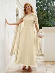 Robe de A-ligne à Col en Bijou Longueur de Mollet en Mousseline Champagne Grande Taille