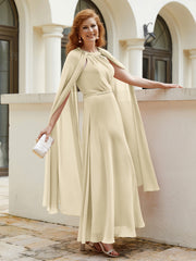 Robe de A-ligne à Col en Bijou Longueur de Mollet en Mousseline Champagne Grande Taille