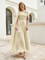 Robe de A-ligne à Col en Bijou Longueur de Mollet en Mousseline Champagne Grande Taille