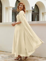 Robe de A-ligne à Col en Bijou Longueur de Mollet en Mousseline Champagne