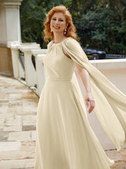 Robe de A-ligne à Col en Bijou Longueur de Mollet en Mousseline Champagne Grande Taille