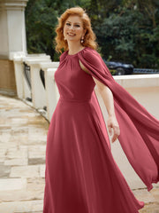 Robe de A-ligne à Col en Bijou Longueur de Mollet en Mousseline Citron Cannelle Rose