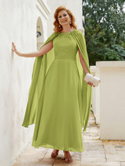 Robe de A-ligne à Col en Bijou Longueur de Mollet en Mousseline Trèfle