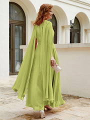 Robe de A-ligne à Col en Bijou Longueur de Mollet en Mousseline Trèfle