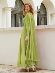 Robe de A-ligne à Col en Bijou Longueur de Mollet en Mousseline Trèfle