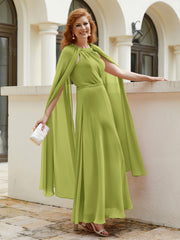 Robe de A-ligne à Col en Bijou Longueur de Mollet en Mousseline Trèfle Grande Taille