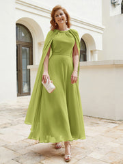 Robe de A-ligne à Col en Bijou Longueur de Mollet en Mousseline Trèfle Grande Taille