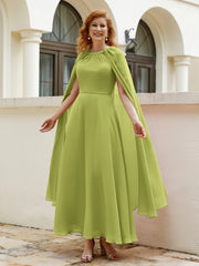 Robe de A-ligne à Col en Bijou Longueur de Mollet en Mousseline Trèfle Grande Taille