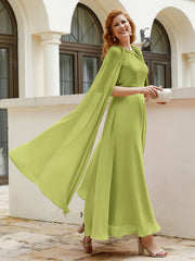 Robe de A-ligne à Col en Bijou Longueur de Mollet en Mousseline Trèfle Grande Taille