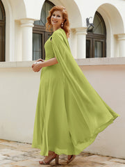Robe de A-ligne à Col en Bijou Longueur de Mollet en Mousseline Trèfle