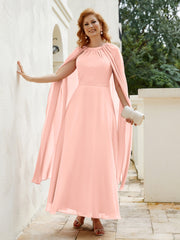 Robe de A-ligne à Col en Bijou Longueur de Mollet en Mousseline Corail