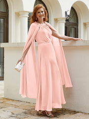 Robe de A-ligne à Col en Bijou Longueur de Mollet en Mousseline Corail