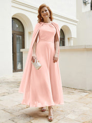 Robe de A-ligne à Col en Bijou Longueur de Mollet en Mousseline Corail Grande Taille