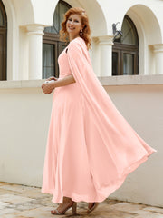 Robe de A-ligne à Col en Bijou Longueur de Mollet en Mousseline Corail Grande Taille