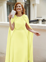 Robe de A-ligne à Col en Bijou Longueur de Mollet en Mousseline Jonquille Grande Taille