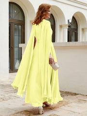 Robe de A-ligne à Col en Bijou Longueur de Mollet en Mousseline Jonquille Grande Taille