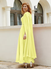 Robe de A-ligne à Col en Bijou Longueur de Mollet en Mousseline Jonquille Grande Taille