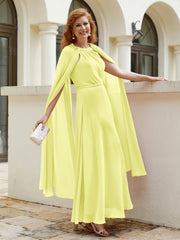 Robe de A-ligne à Col en Bijou Longueur de Mollet en Mousseline Jonquille Grande Taille