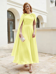 Robe de A-ligne à Col en Bijou Longueur de Mollet en Mousseline Jonquille Grande Taille