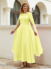 Robe de A-ligne à Col en Bijou Longueur de Mollet en Mousseline Jonquille Grande Taille