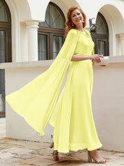 Robe de A-ligne à Col en Bijou Longueur de Mollet en Mousseline Jonquille Grande Taille