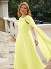 Robe de A-ligne à Col en Bijou Longueur de Mollet en Mousseline Jonquille Grande Taille
