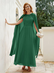 Robe de A-ligne à Col en Bijou Longueur de Mollet en Mousseline Vert Foncé