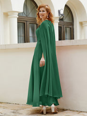 Robe de A-ligne à Col en Bijou Longueur de Mollet en Mousseline Vert Foncé Grande Taille