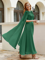 Robe de A-ligne à Col en Bijou Longueur de Mollet en Mousseline Vert Foncé Grande Taille