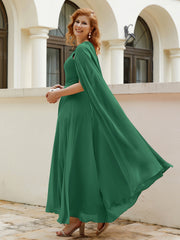 Robe de A-ligne à Col en Bijou Longueur de Mollet en Mousseline Vert Foncé Grande Taille