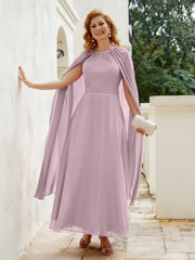 Robe de A-ligne à Col en Bijou Longueur de Mollet en Mousseline Dusk Grande Taille