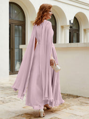 Robe de A-ligne à Col en Bijou Longueur de Mollet en Mousseline Dusk