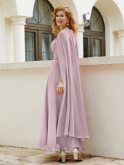 Robe de A-ligne à Col en Bijou Longueur de Mollet en Mousseline Dusk