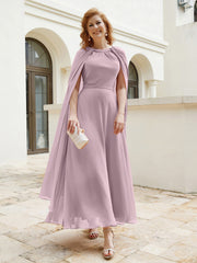 Robe de A-ligne à Col en Bijou Longueur de Mollet en Mousseline Dusk