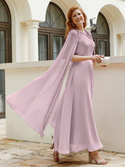 Robe de A-ligne à Col en Bijou Longueur de Mollet en Mousseline Dusk