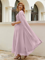 Robe de A-ligne à Col en Bijou Longueur de Mollet en Mousseline Dusk