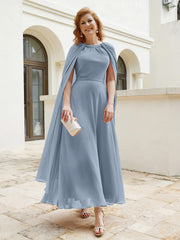 Robe de A-ligne à Col en Bijou Longueur de Mollet en Mousseline Bleu Poudré Grande Taille
