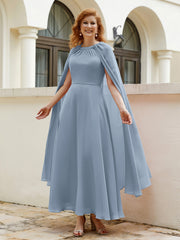 Robe de A-ligne à Col en Bijou Longueur de Mollet en Mousseline Bleu Poudré Grande Taille