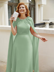 Robe de A-ligne à Col en Bijou Longueur de Mollet en Mousseline Sauge Poudrée Grande Taille