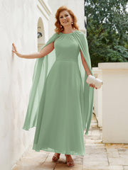 Robe de A-ligne à Col en Bijou Longueur de Mollet en Mousseline Sauge Poudrée Grande Taille