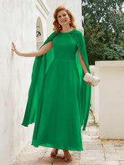 Robe de A-ligne à Col en Bijou Longueur de Mollet en Mousseline Emeraude